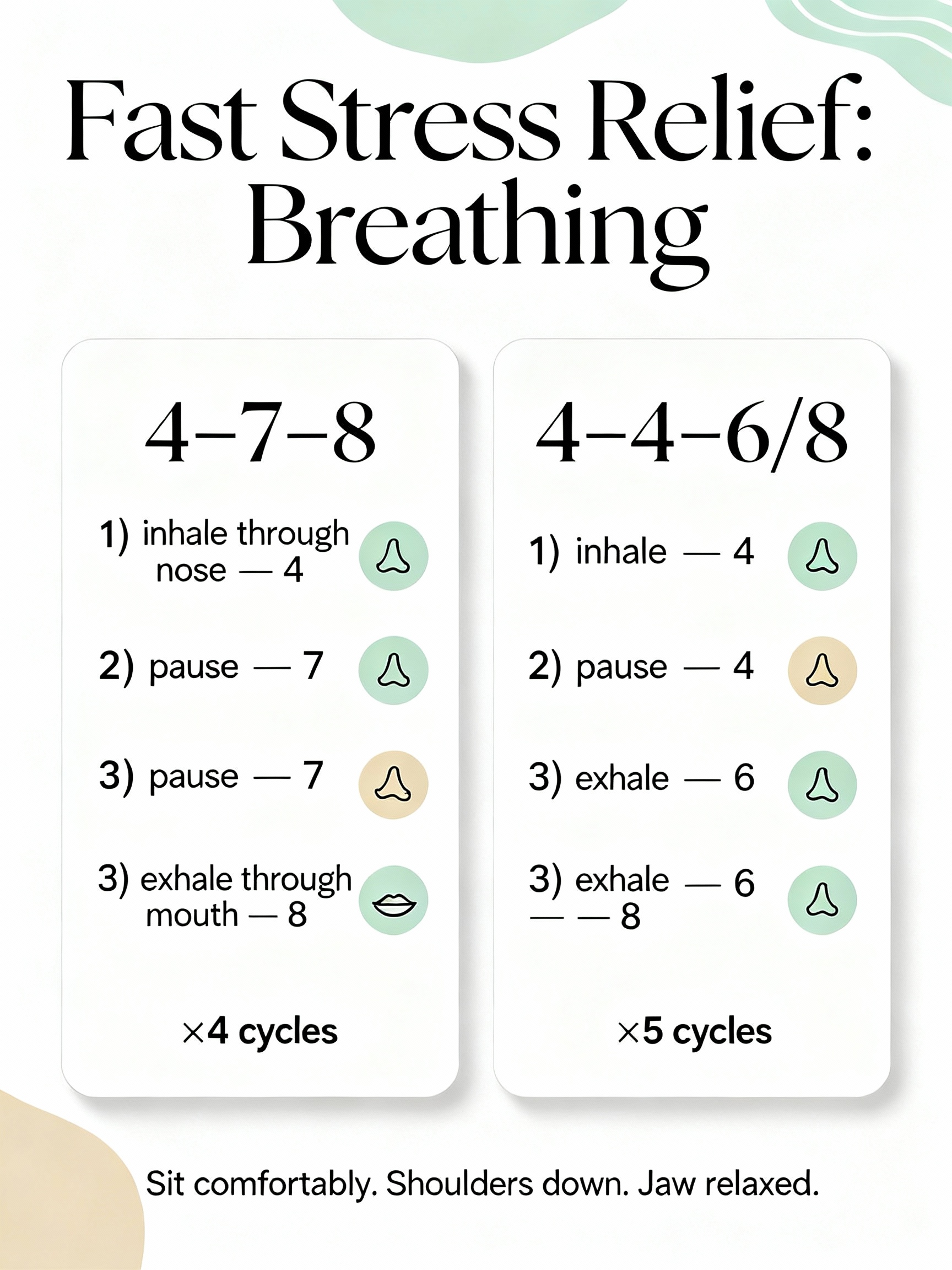 Инфографика — дыхание 4–7–8 и 4–4–6/8 для снятия стресса