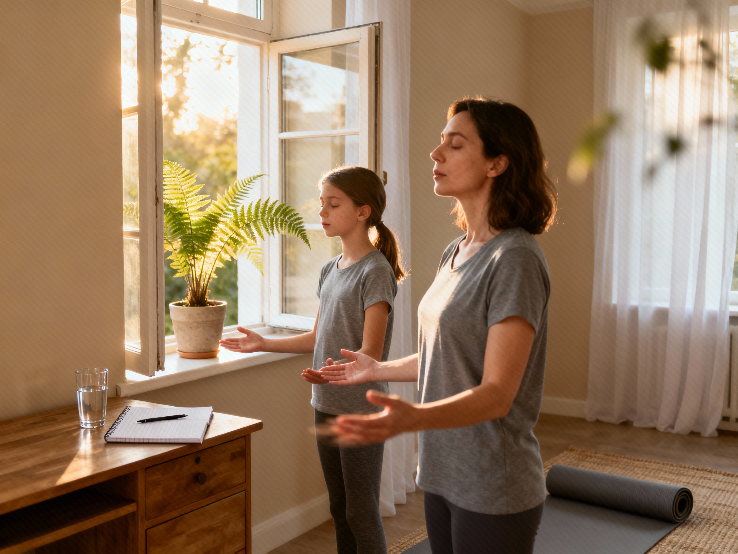 Тёплая поддержка дома: совместное дыхание, вода, дневник, мягкое движение